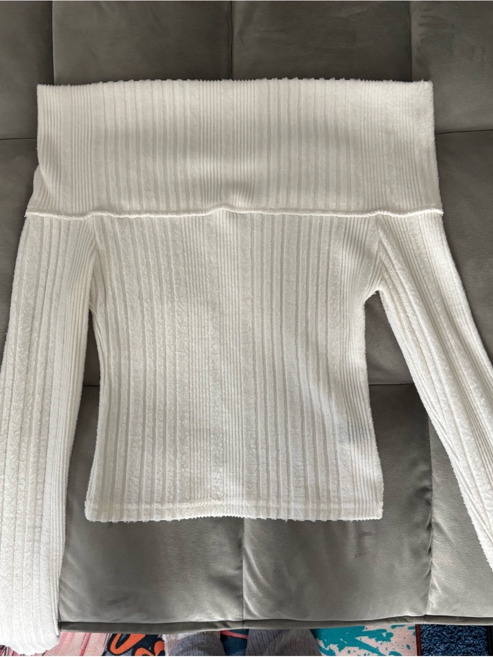 SHEIN White Off-the-Shoulder Ribbed Foldover Sweater
